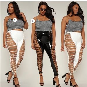 Sexy white leather lace up pants